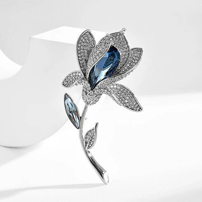 Troli Sparkling brooch in the shape of a blooming flower Sidabrinis