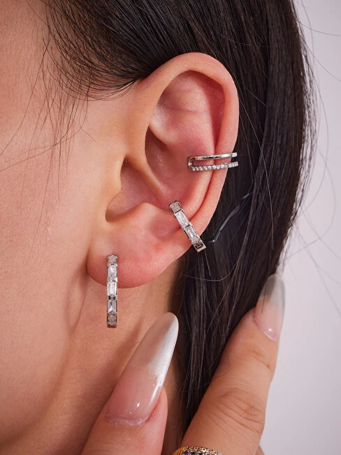 Troli Stylish double single earring made of steel Sidabrinis