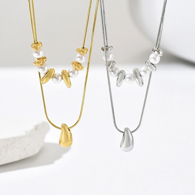 Troli Tear Drop Sidabrinis Double Steel Necklace