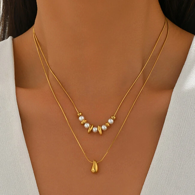 Troli Tear Drop Sidabrinis Double Steel Necklace