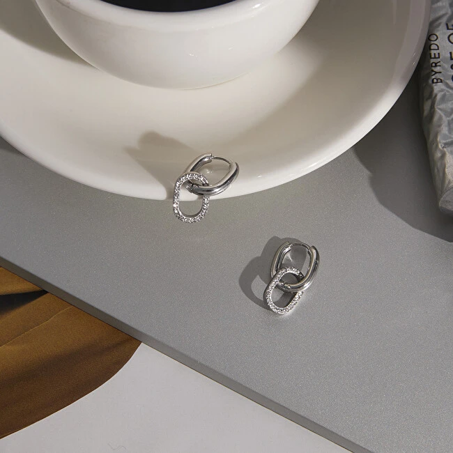 Troli Timeless oval earrings with zircons 2in1 Sidabrinis