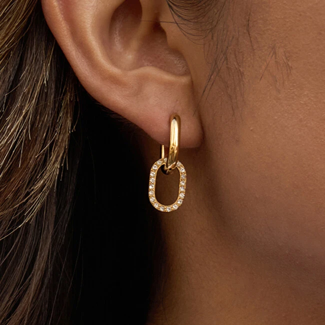 Troli Timeless oval earrings with zircons 2in1 Gold