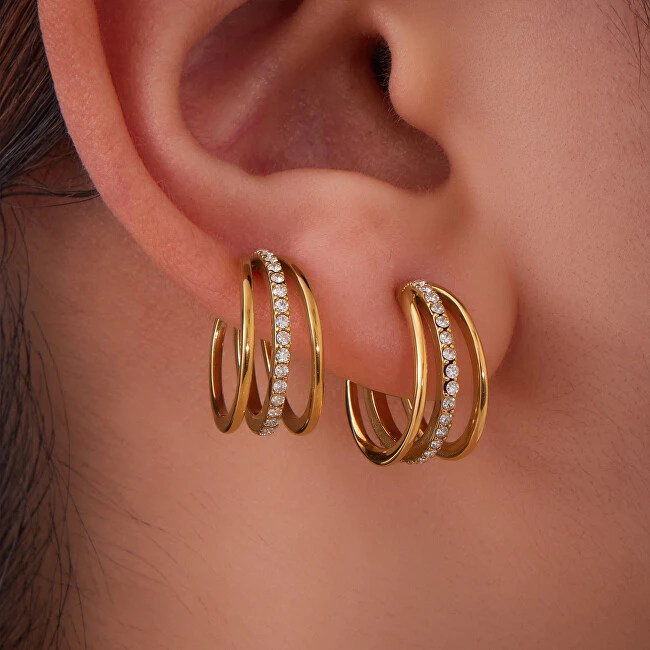 Troli Triple auksinis-plated single earrings with zircons Gold