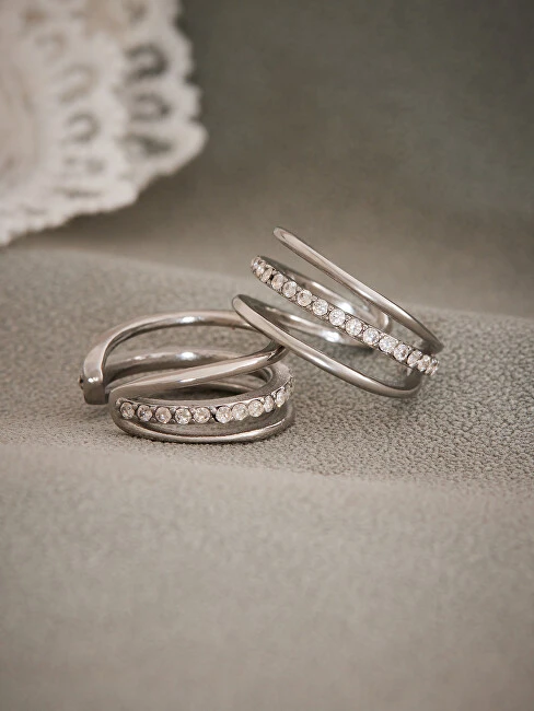 Troli Triple steel single earring with zircons Sidabrinis
