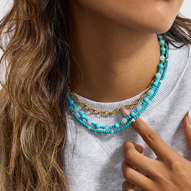 Troli Turquoise bead pakabukas with real pearls Gold