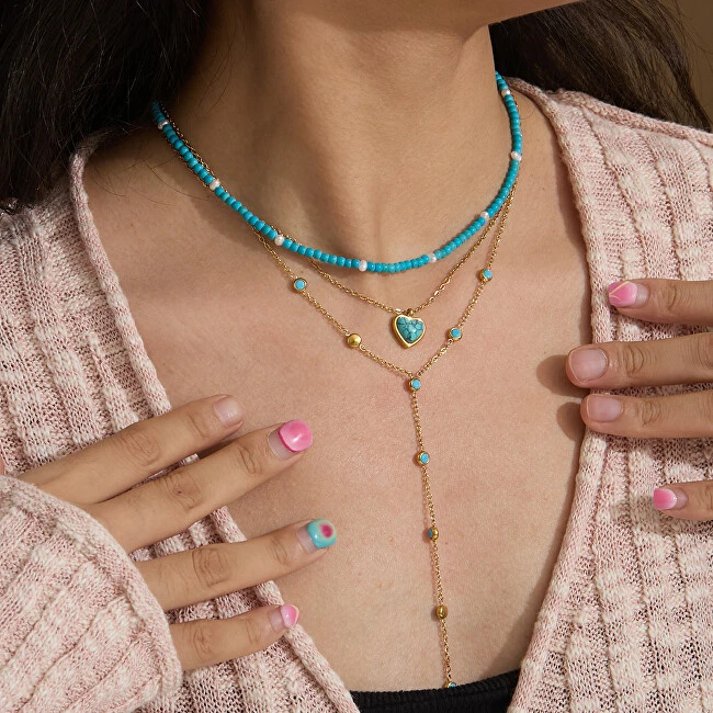Troli Turquoise bead pakabukas with real pearls Gold