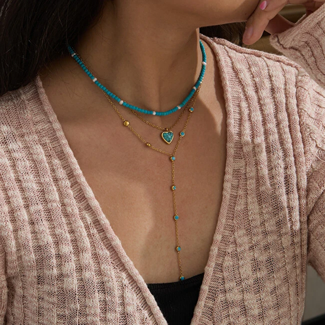 Troli Turquoise bead pakabukas with real pearls Gold