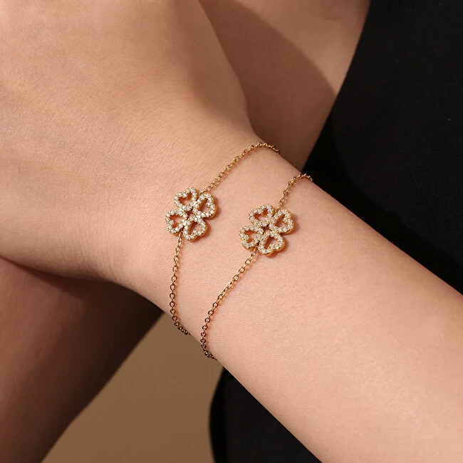 Troli Women's auksinis-plated bracelet Four-leaf clover with zircons Gold
