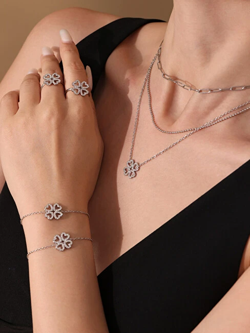 Troli Women's steel bracelet Four-leaf clover with zircons Sidabrinis