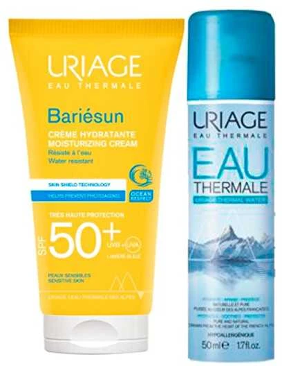 Uriage Bariésun Moisturising Kreminis SPF 50+ + Eau Thermale Thermal Vanduo 2 x, 50 ml