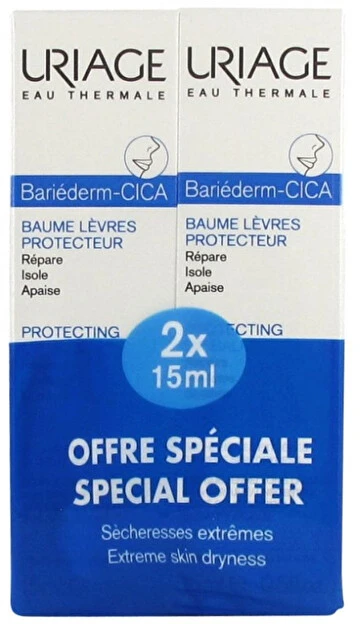Uriage Bariederm Cica-Lips apsauginiai lūpų balzamai, 2 x 15 ml