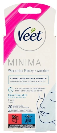 Veet Minima Easy-Gel™ vaško juostelės veido depiliacijai priemonė moterims, 20 vnt