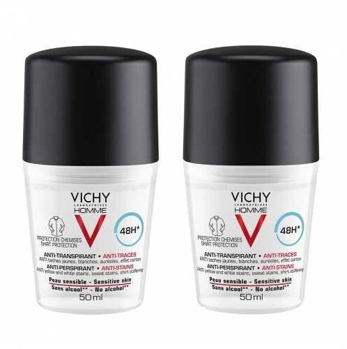 "Vichy" 48 valandų trukmės antiperspiranto rutuliukų rinkinys vyrams "Homme 48h" (antiperspirantas) 2 x 50 ml