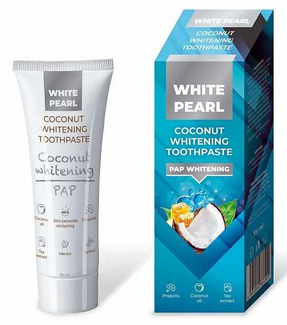 White Pearl Baltas Pearl PAP Kokosų dantų pasta švelninančiu poveikiu