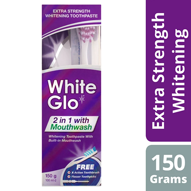 White Glo Baltas Glo Baltas Glo 2 viename su burnos skalavimo skysčiu, 100 ml
