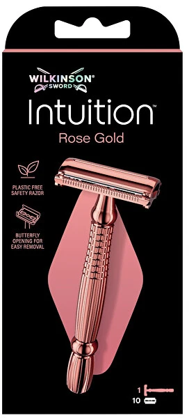 „Wilkinson Sword Wilkinson Intuition“ rožinio aukso spalvos rankena ir 10 keičiamų peiliukų