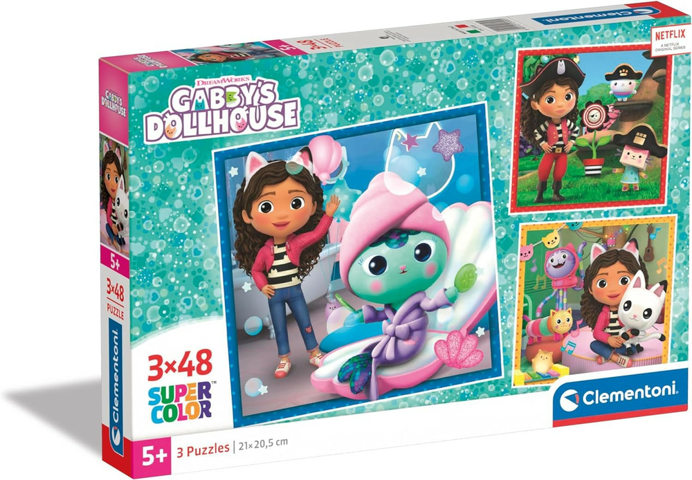 Clementoni Dėlionė 3x48 vnt. - Gabby's Dollhouse aprašymas - Prekės nuotrauka
