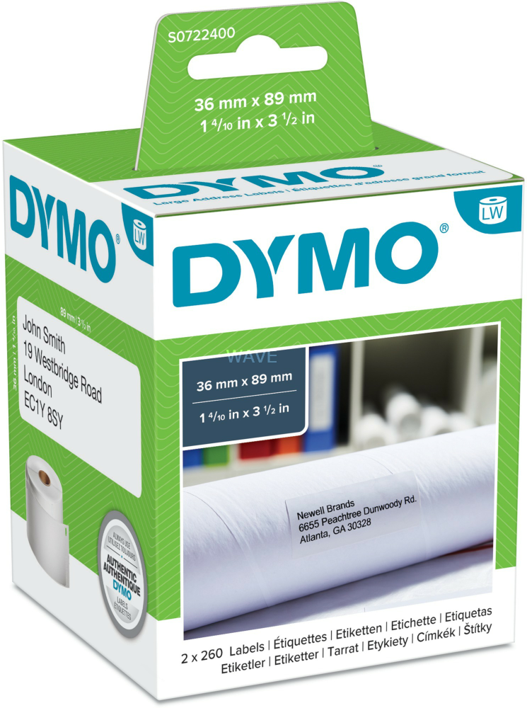 Rouleau D'&eacute;tiquettes Adh&eacute;sives Pr&eacute;d&eacute;coup&eacute;es Dymo 99012 36x89mm 2x 260