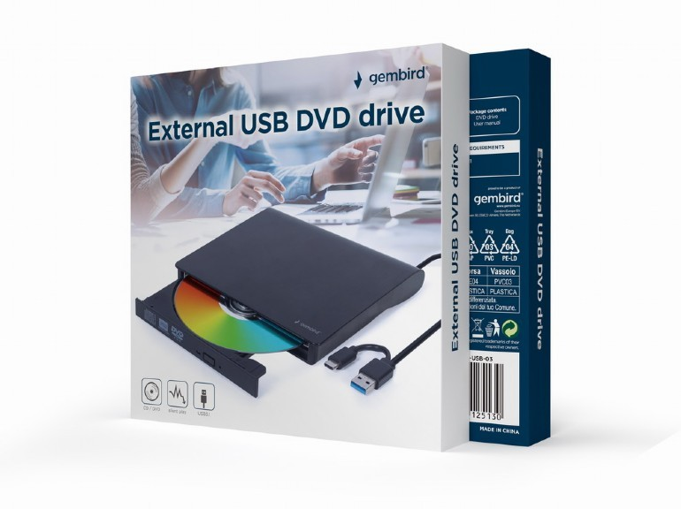 GEMBIRD External USB DVD / CD drive USB 3.1 juodas, modelis DVDUSB