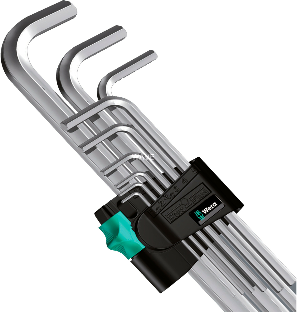Wera 950/9 SM N Hex Key Set - 9-Piece Metric Hex L-Key Set, Ball End, Short Arm/Long Arm