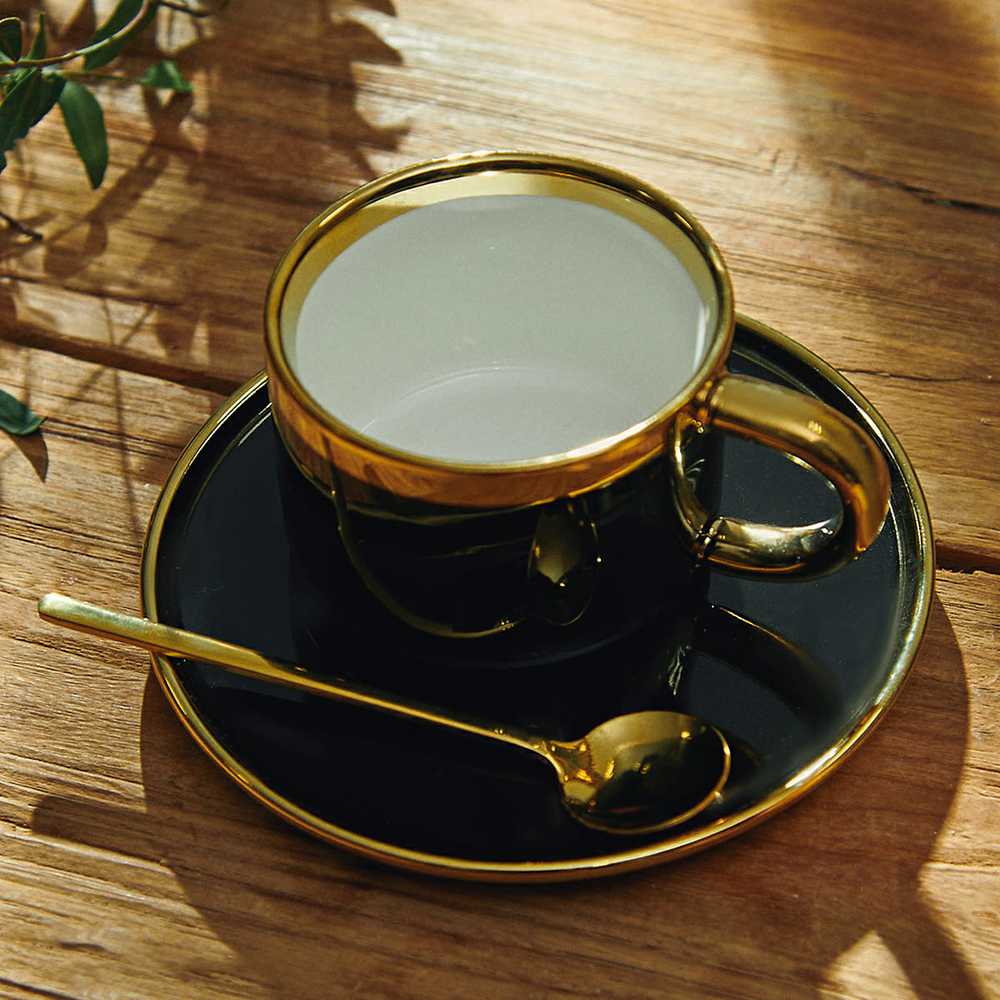 Cup with a saucer and spoon Homla SINNES Juodas, 200 ml