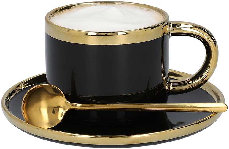 Cup with a saucer and spoon Homla SINNES Juodas, 200 ml