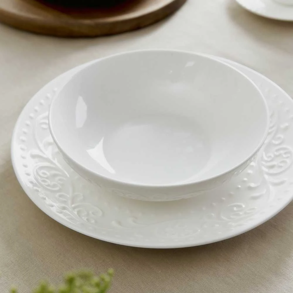Plate Homla SYLIA Deep Baltas Ornament, 20 cm