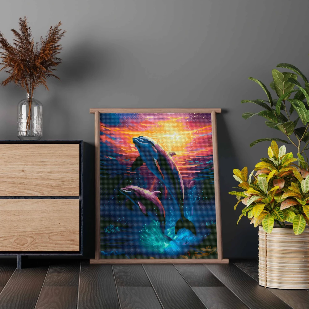 Deimantinė mozaika Delfinai spinduliuose 40x50 cm