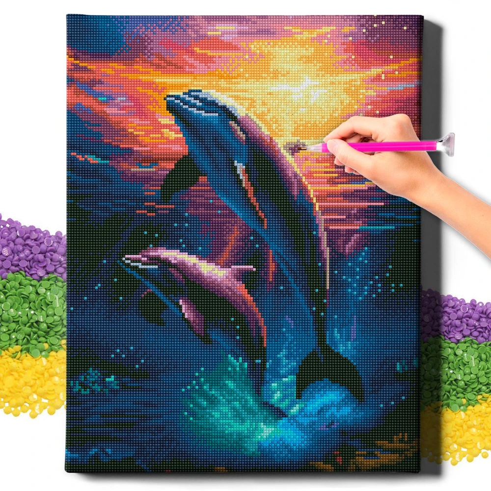 Deimantinė mozaika Delfinai spinduliuose 40x50 cm