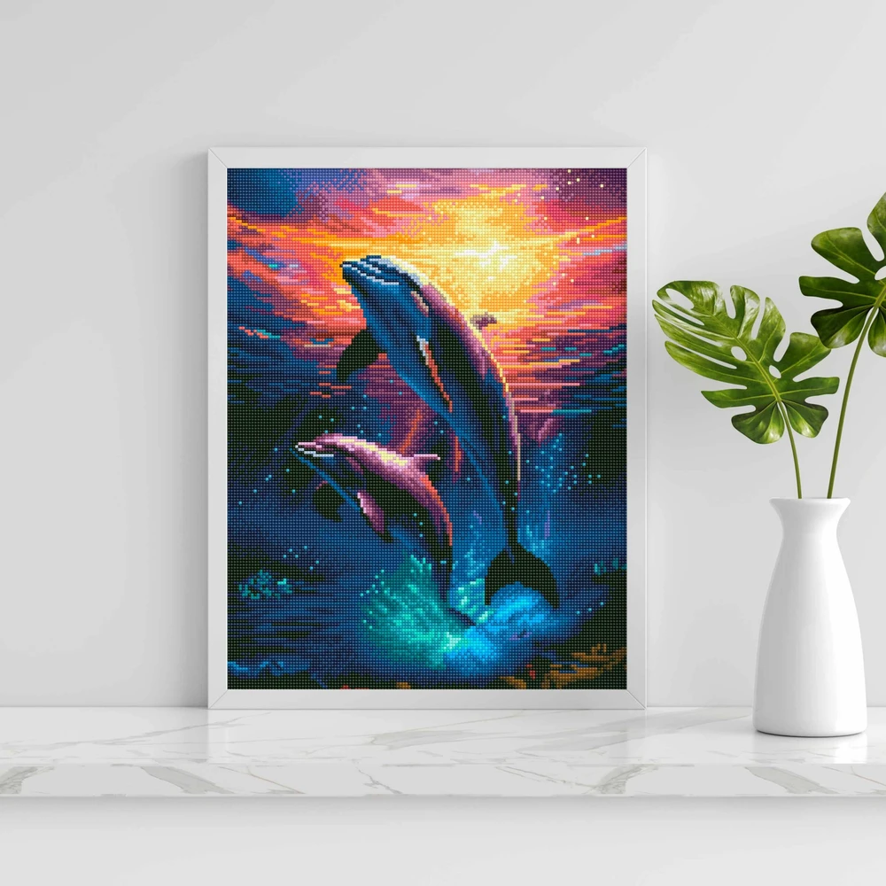 Deimantinė mozaika Delfinai spinduliuose 40x50 cm