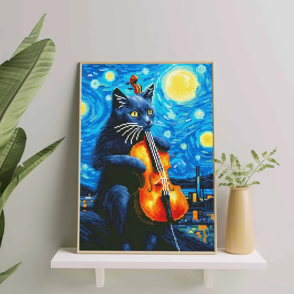 Deimantinė mozaika Katė ir smuikas 40x50 cm