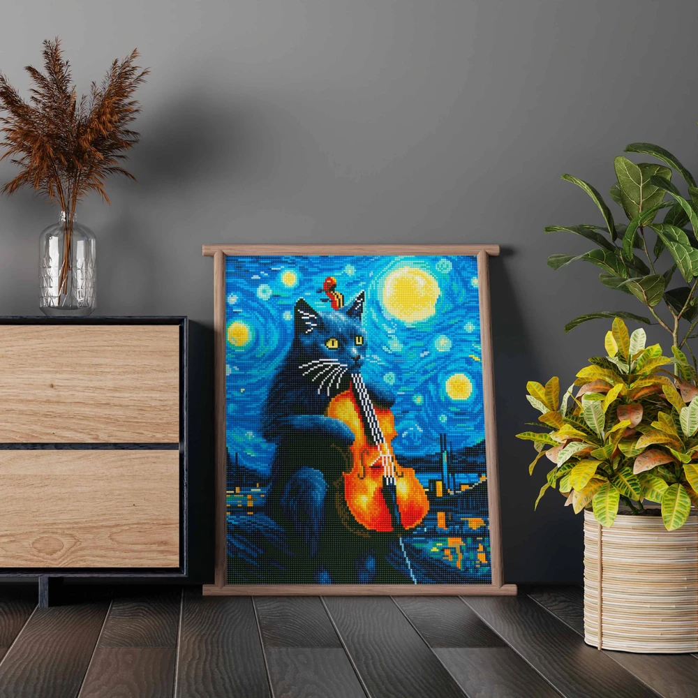 Deimantinė mozaika Katė ir smuikas 40x50 cm
