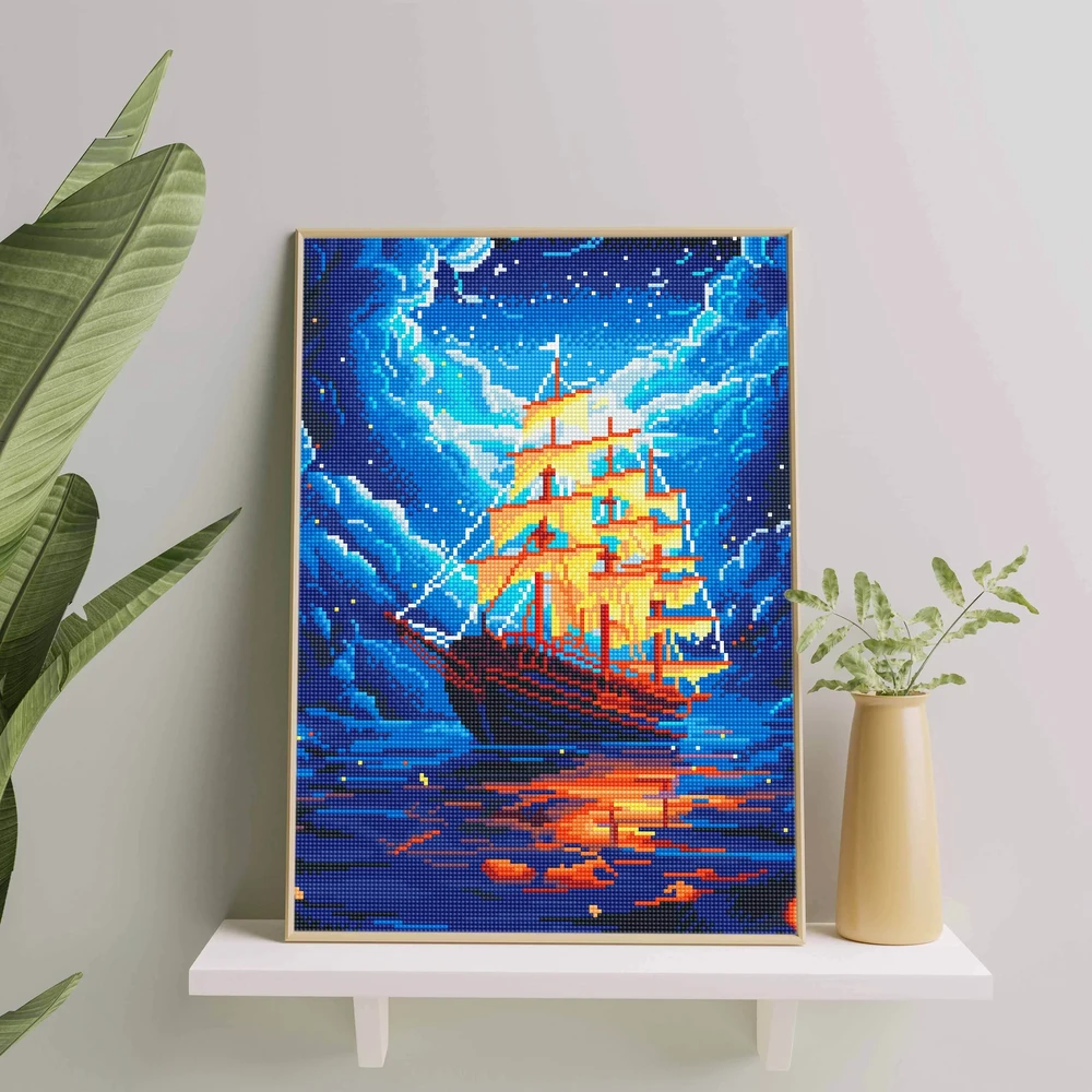 Magiškas laivas 40×50 cm (apvalūs deimantukai)