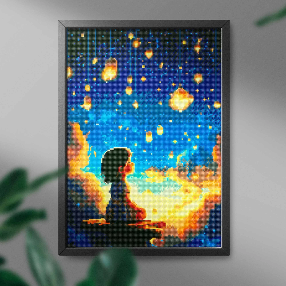 Mergaitė ir žvaigždės 40×50 cm (apvalūs deimantukai)