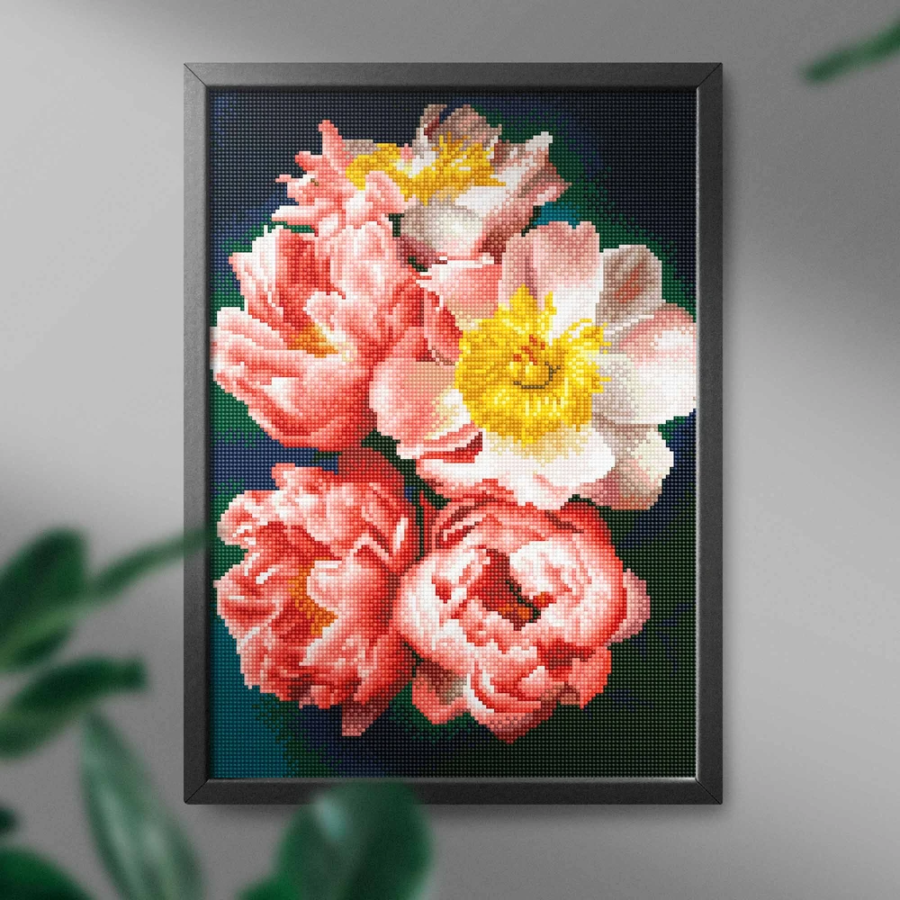 Deimantinė mozaika Rožiniai bijūnai 40x50 cm