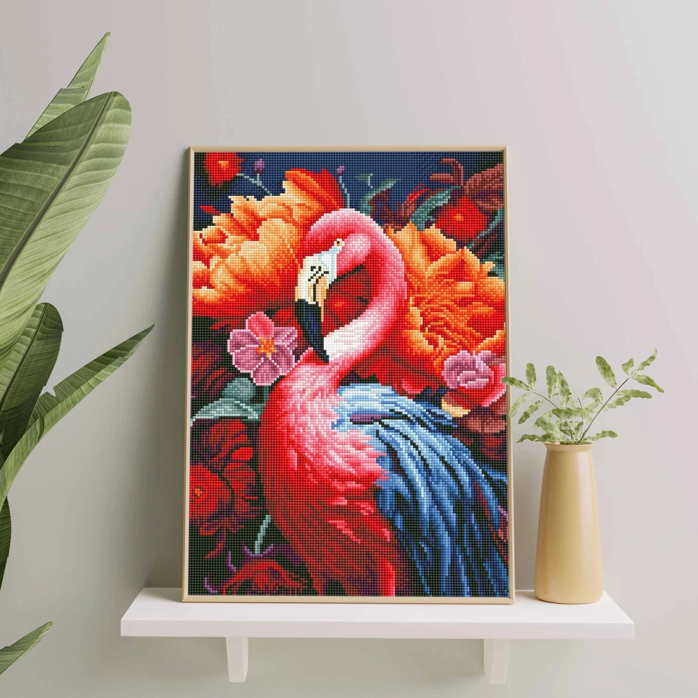 Rožinis flamingas 40×50 cm (apvalūs deimantukai)