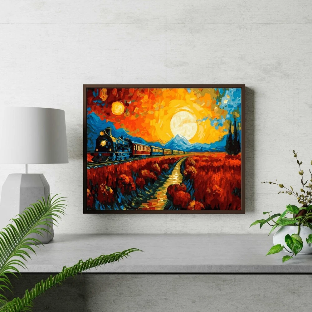 Tapyba pagal skaičius Traukinys saulėlydžio metu 40x50 cm