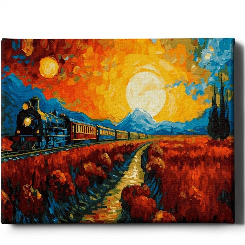 Tapyba pagal skaičius Traukinys saulėlydžio metu 40x50 cm