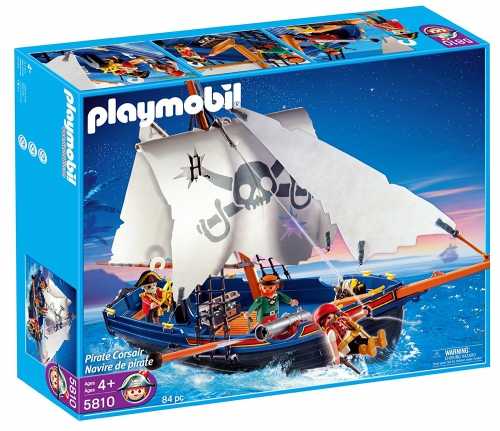 PLAYMOBIL 5810 Piratų valtis su kanonu, plaukia vandenyje, 3 personažai, 84 dalys, Piratai, Nuo 4 metų
