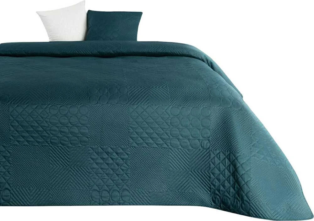 Eurofirany DESIGN 91 BONI / 5 Lovatiesė su karšto spaudimo technika įspaustu skiautinių motyvu, 170X210 cm, spalva: tamsi turkio Lovatiesė