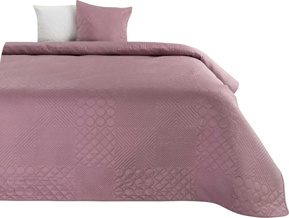 Eurofirany DESIGN 91 BONI / 5 Lovatiesė su karšto spaudimo technika įspaustu skiautinių motyvu, 170X210 cm, spalva: rožinė Lovatiesė