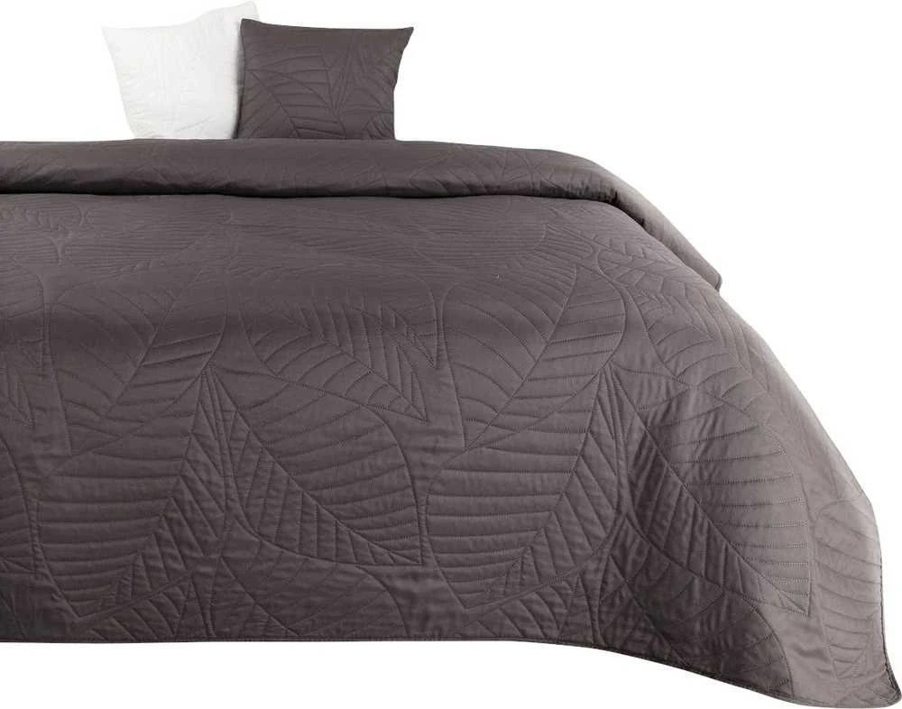 Eurofirany DESIGN 91 BONI / 6 Lovatiesė, dygsniuota karšto spaudimo būdu su lapų raštu, 170X210 cm, spalva: grafito Lovatiesė