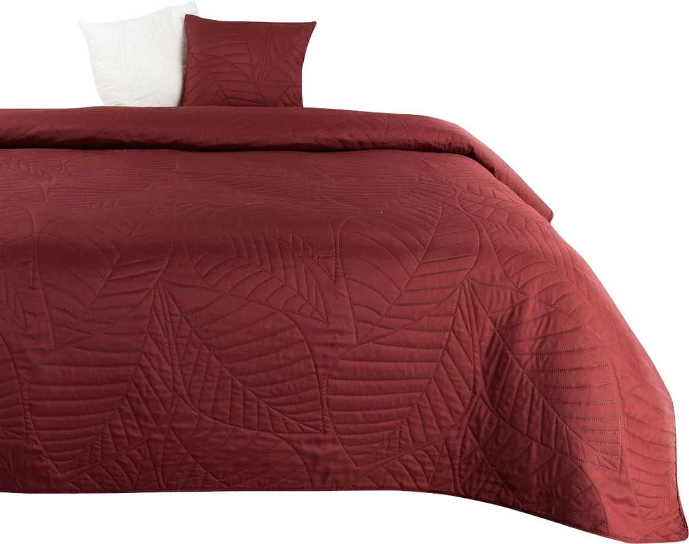 Eurofirany DESIGN 91 BONI / 6 Lovatiesė, dygsniuota karšto spaudimo būdu su lapų raštu, 170X210 cm, spalva: plytų Lovatiesė