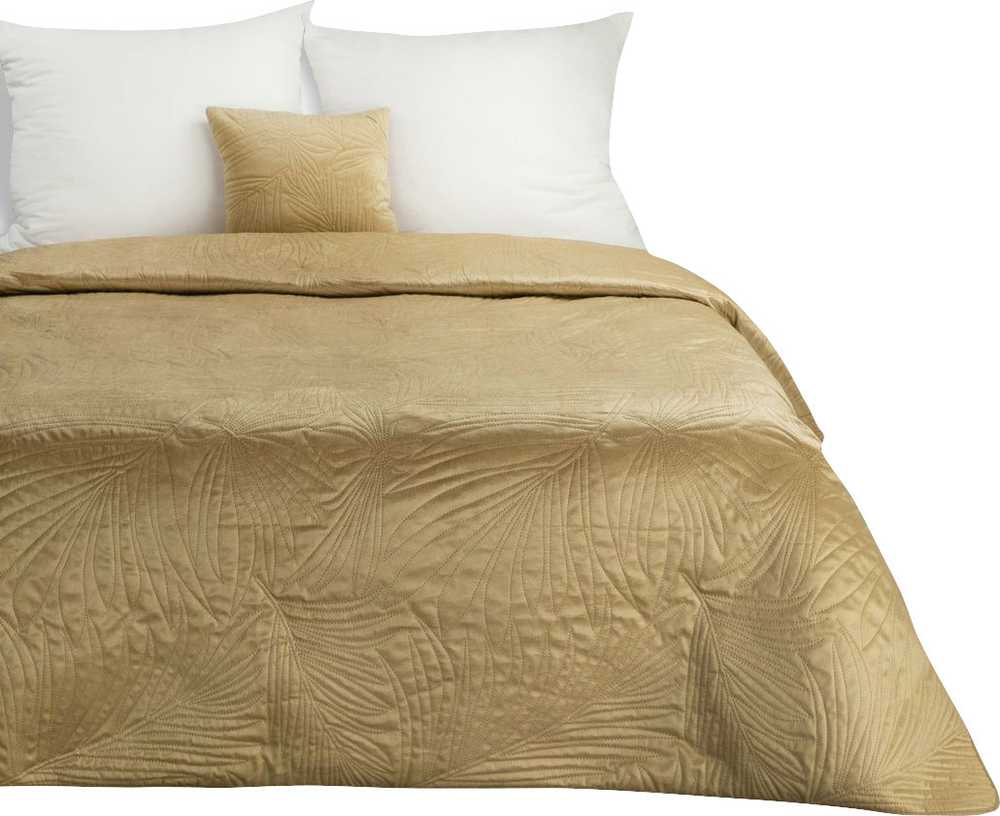 Eurofirany DESIGN 91 LUIZ / 4 Aksominė lovatiesė, dygsniuota karšto spaudimo būdu su palmių lapų raštu, 170X210 cm, spalva: smėlio Lovatiesė