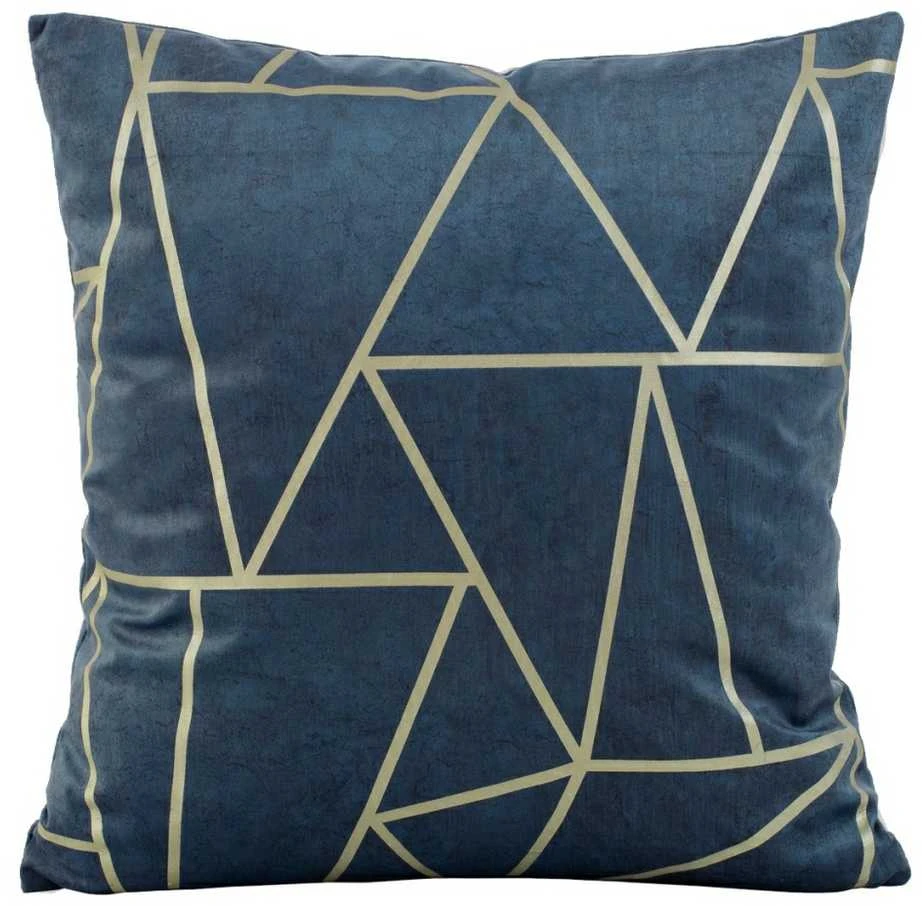 Eurofirany BLINK / 29 Aksominis pagalvės užvalkalas su auksiniu geometriniu raštu, 45X45 cm, spalva: tamsiai mėlyna / šviesiai auksinė