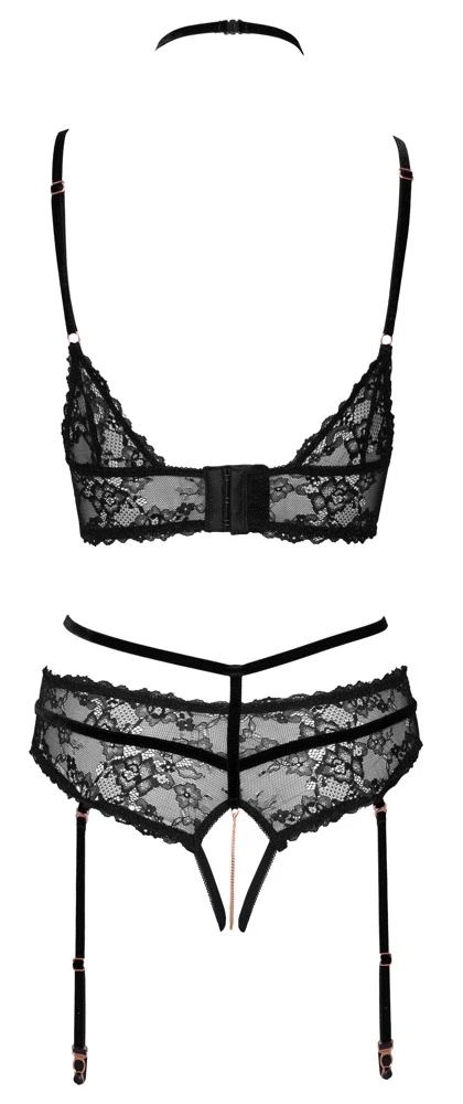 Abierta Fina seksualus komplektas Bra Set juodas M