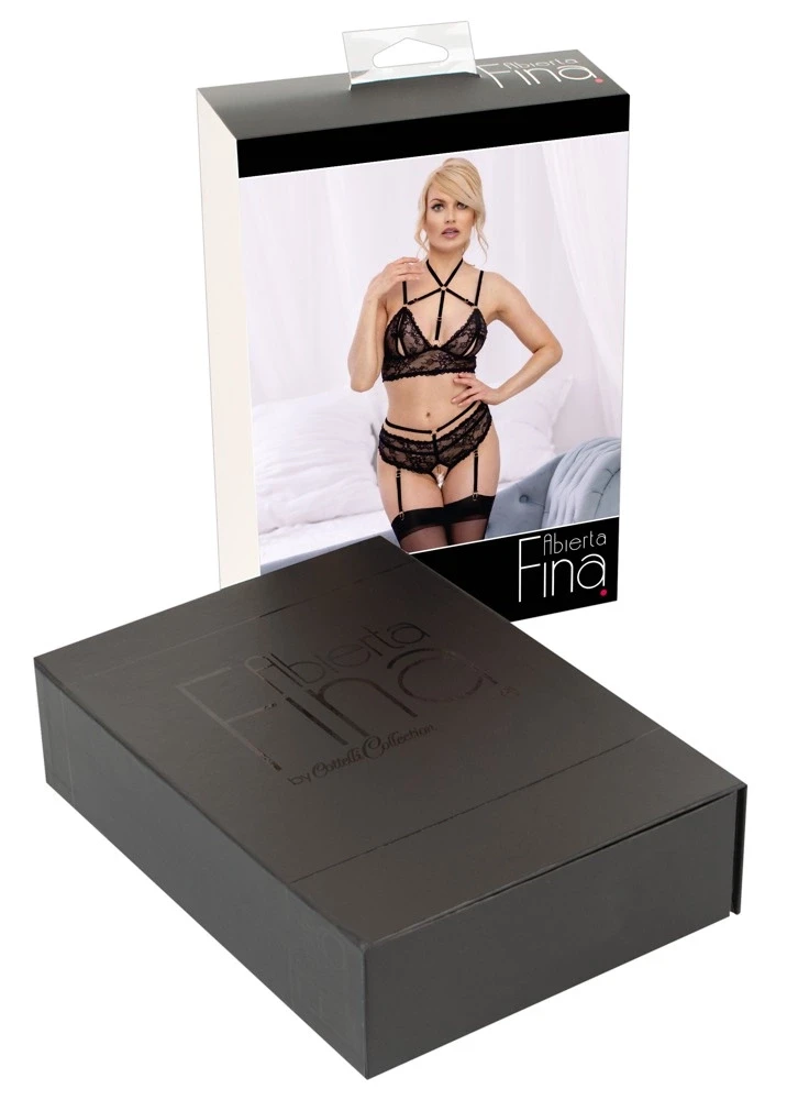 Abierta Fina seksualus komplektas Bra Set juodas S