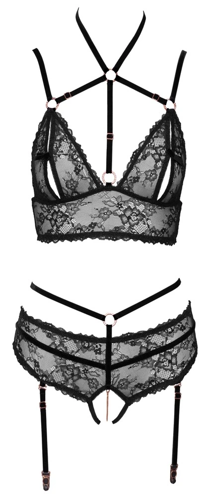Abierta Fina seksualus komplektas Bra Set juodas S