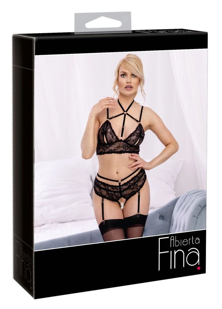Abierta Fina seksualus komplektas Bra Set juodas S