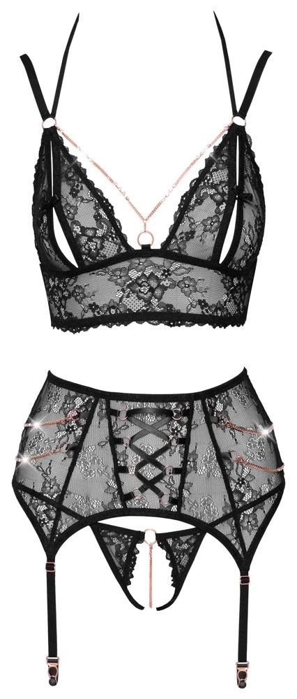 Abierta Fina seksualus 3 dalių komplektas Bra Suspender Set L